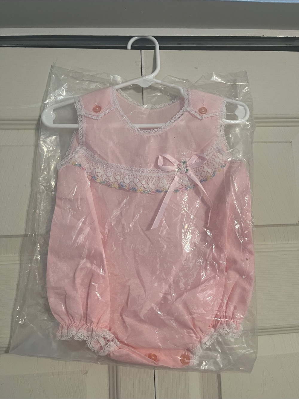 Pink Lace Baby Bubble Romper with Ribbon